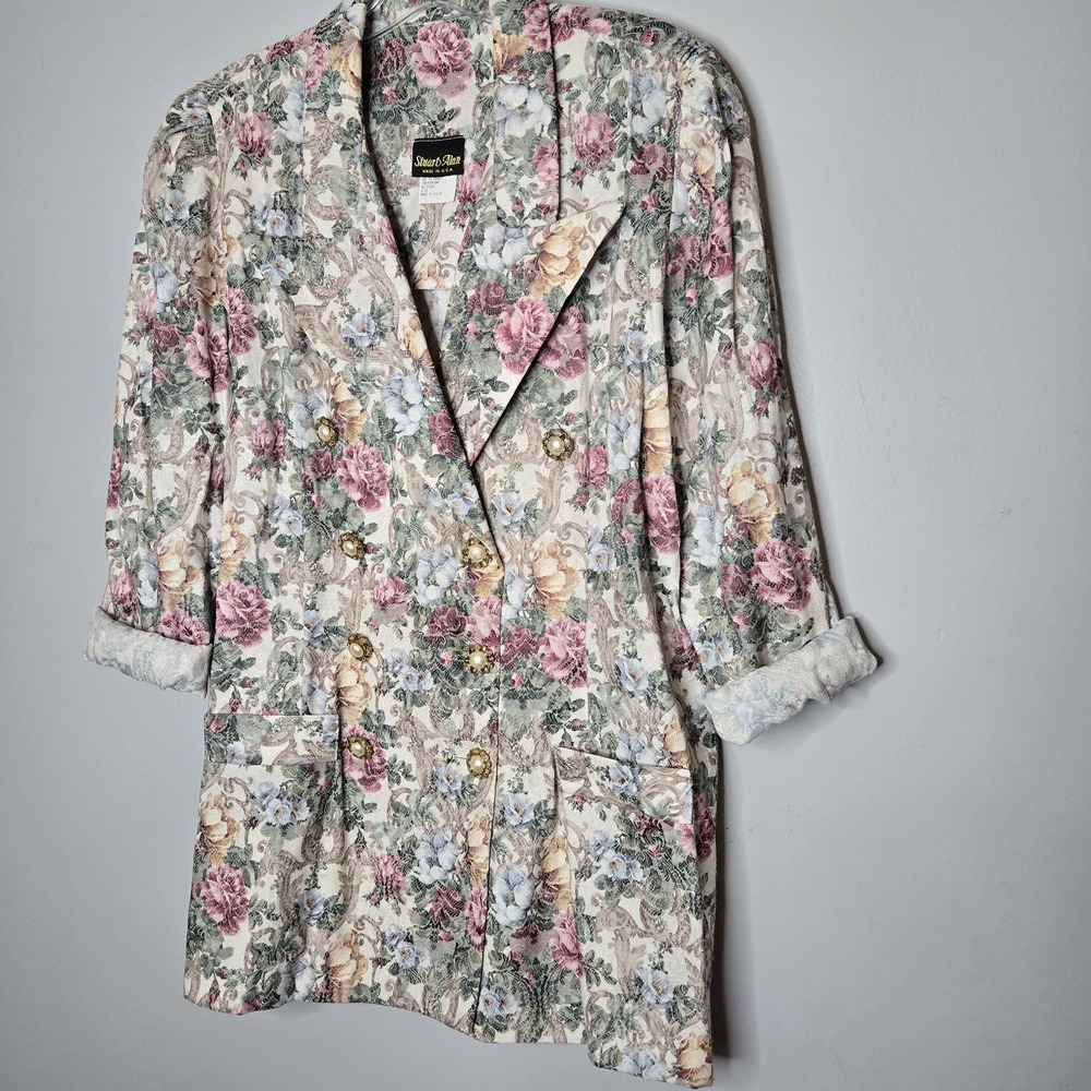 Vtg Stuart Alan Floral Tapestry Blazer Jacket Size 14 Pastel 80s Cottagecore - Picture 13 of 13